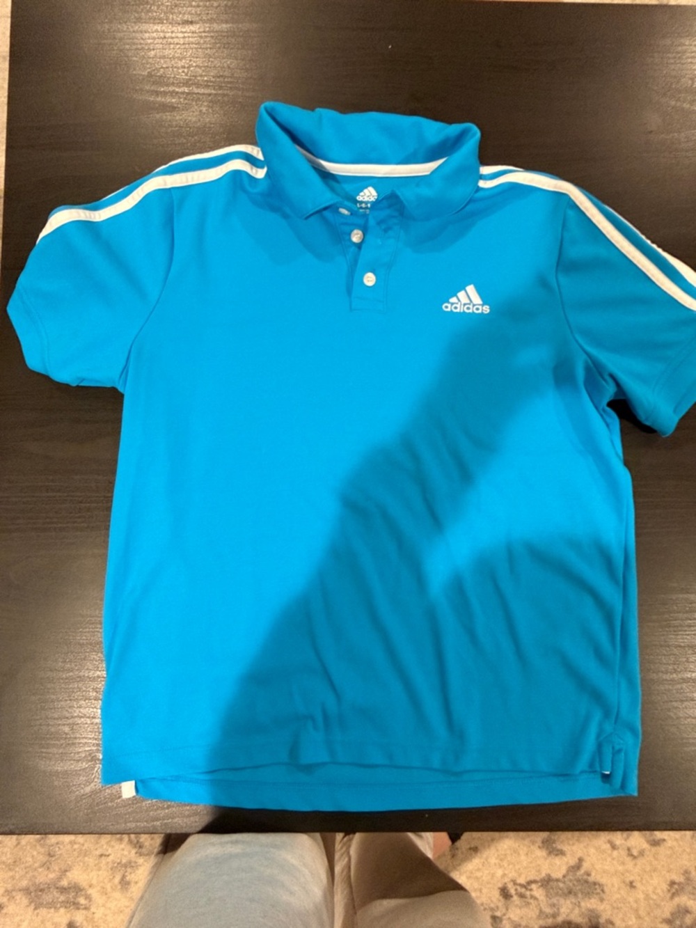 adidas Turquoise Blue Polo with White Shoulder Stripes